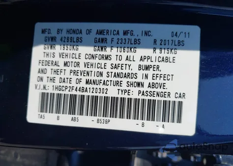 2011 Honda Accord 2.4 Lx-P z USA, uszkodzony, nr VIN 1HGCP2F44BA120302